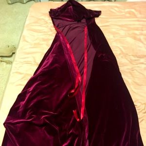 Red (burgundy) sexy cape with hood and ribbon neck